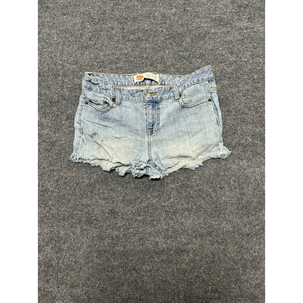 Route 66 Shorts Womens Size 10S Light Wash Denim Low Rise Raw Hem Frayed Stained